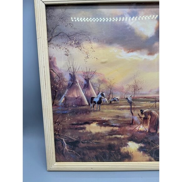 Native American Landscape Art Print  Wooden Frame By H. Fleming 21.5x17.5" READ - Picture 2 of 11